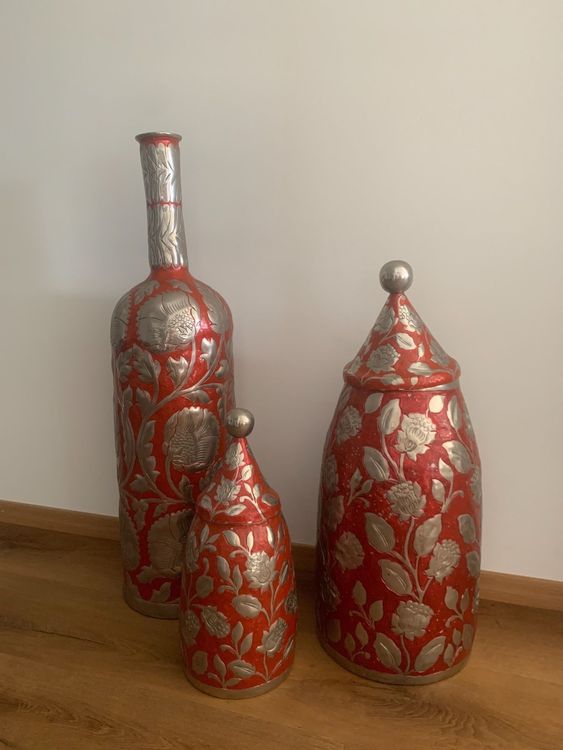 Overseas Handicrafts Dekoset  Vase und 2x Topf mit Deckel 1