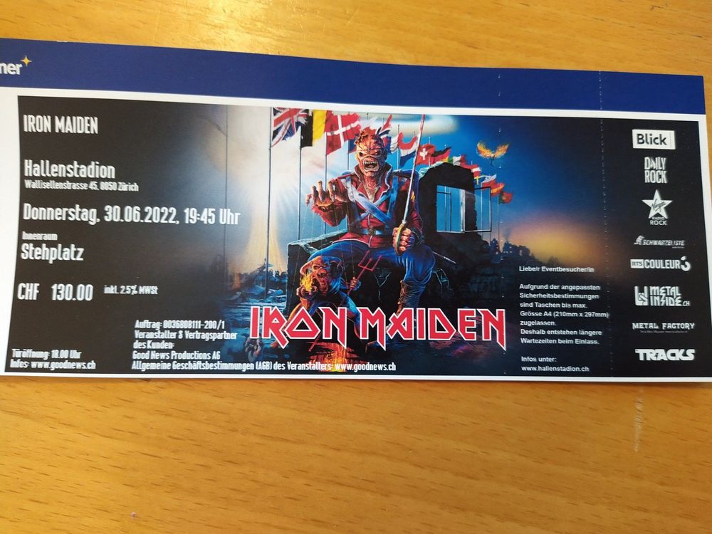 Iron Maiden Ticket 30.6.2022 (Stehplatz) Comprare su Ricardo