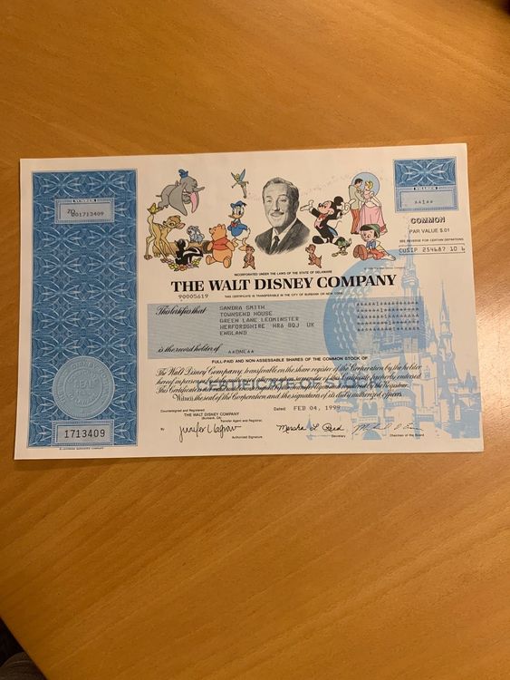 Historisches Wertpapier Walt Disney Aktie 1999 1
