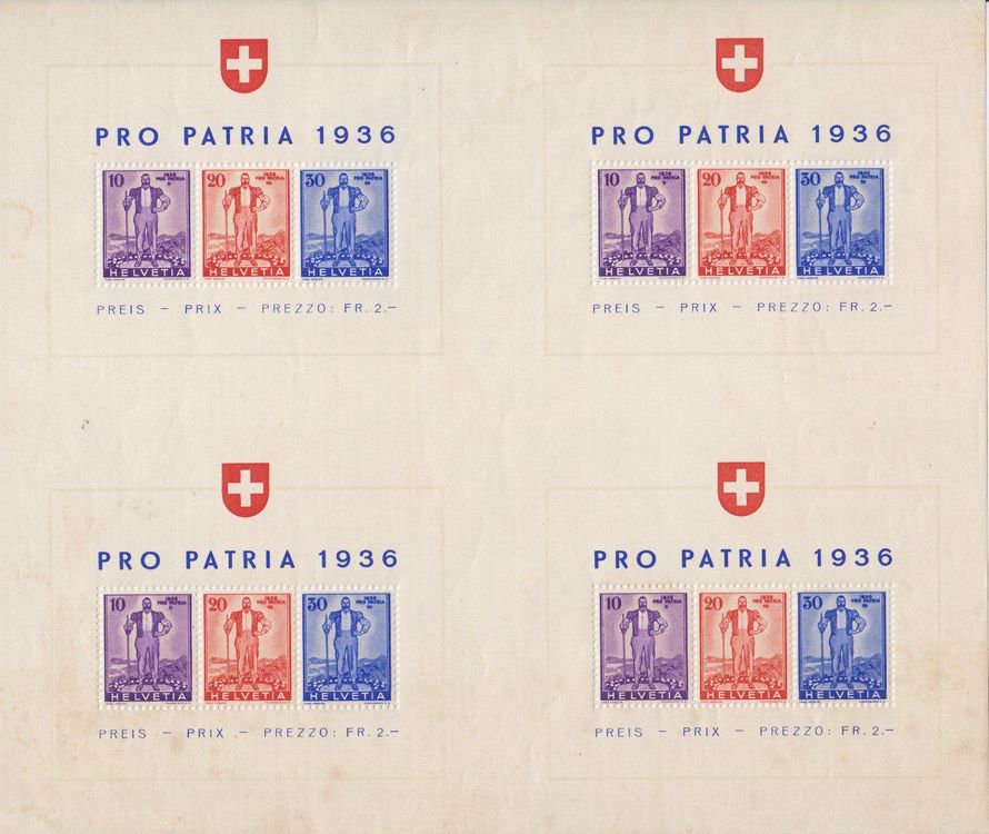 Pro Patria 1936 - 4 Blocks im Bogen ** - Flecken 1