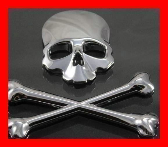 3D Totenkopf Metall Aufkleber Silber 1