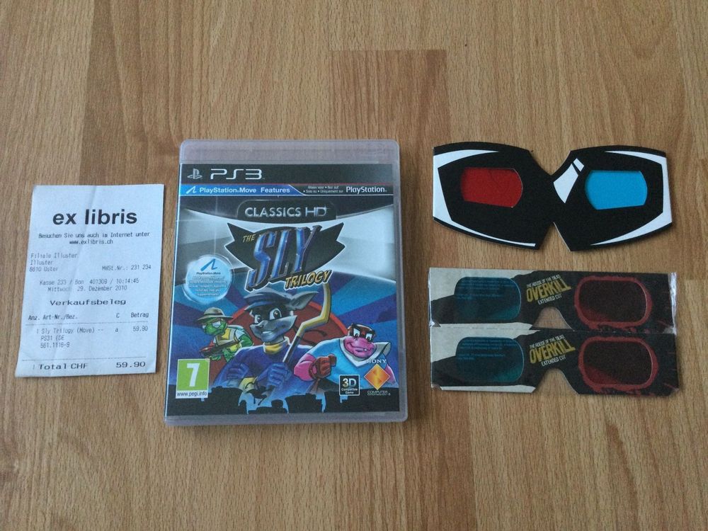 Sly Trilogy Classics HD + 3D Brille + Quittung 2010! PS3 1.- 1