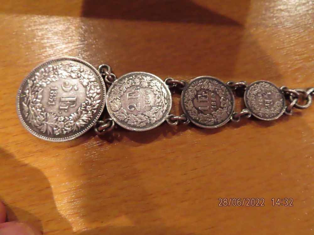 Taschenuhren Kette mit Silbermünzen 1851/1860 für Revers 1