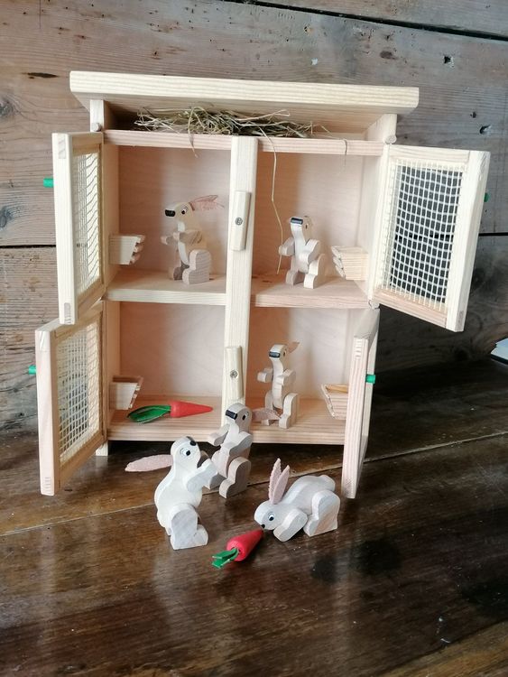 Spielzeug Holz Hasen Stall 1