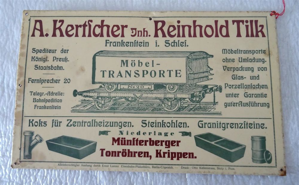 Plaque en tôle transport meubles 1900's 1