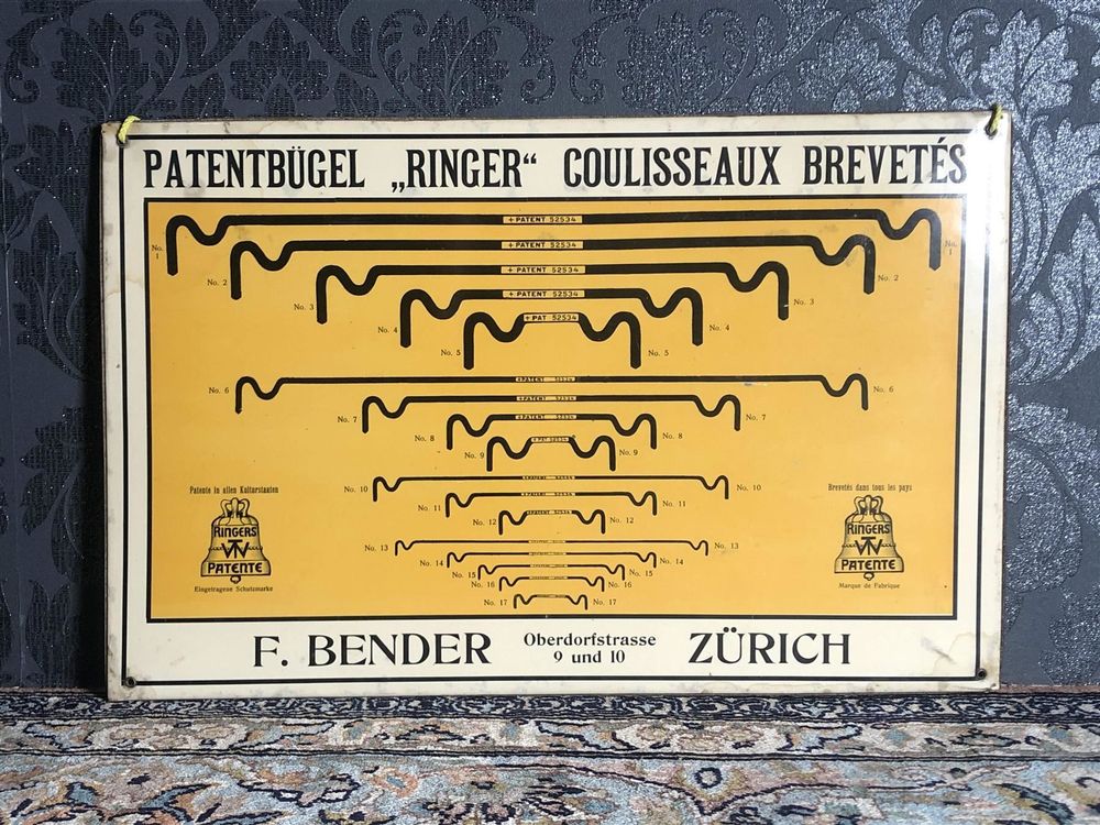 Plaque en tôle PatentBügel RINGER Zürich 1