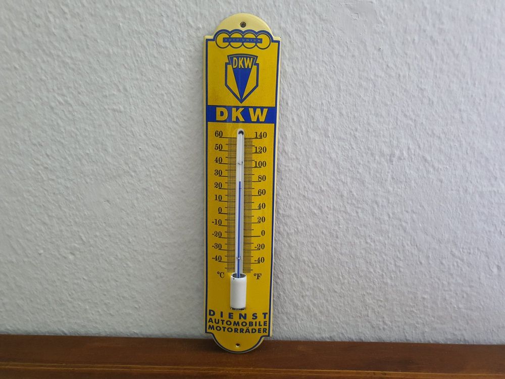 Emailschild DKW Auto Union Thermometer Emaille Schild Retro 1
