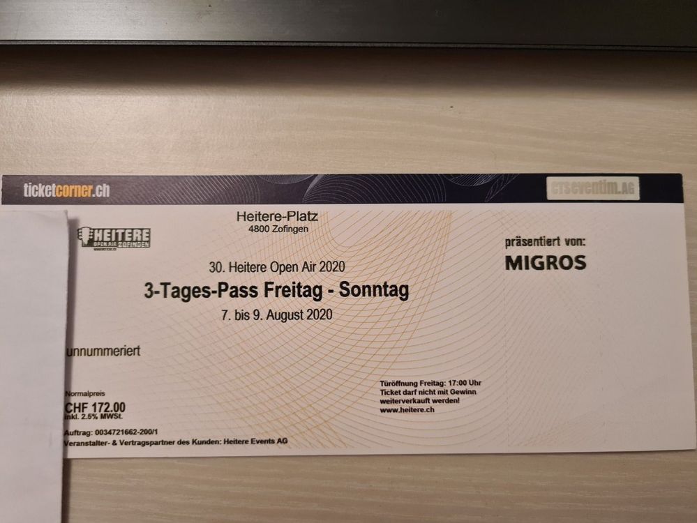 3Tagespass Heitere Open Air 2022 Acheter sur Ricardo