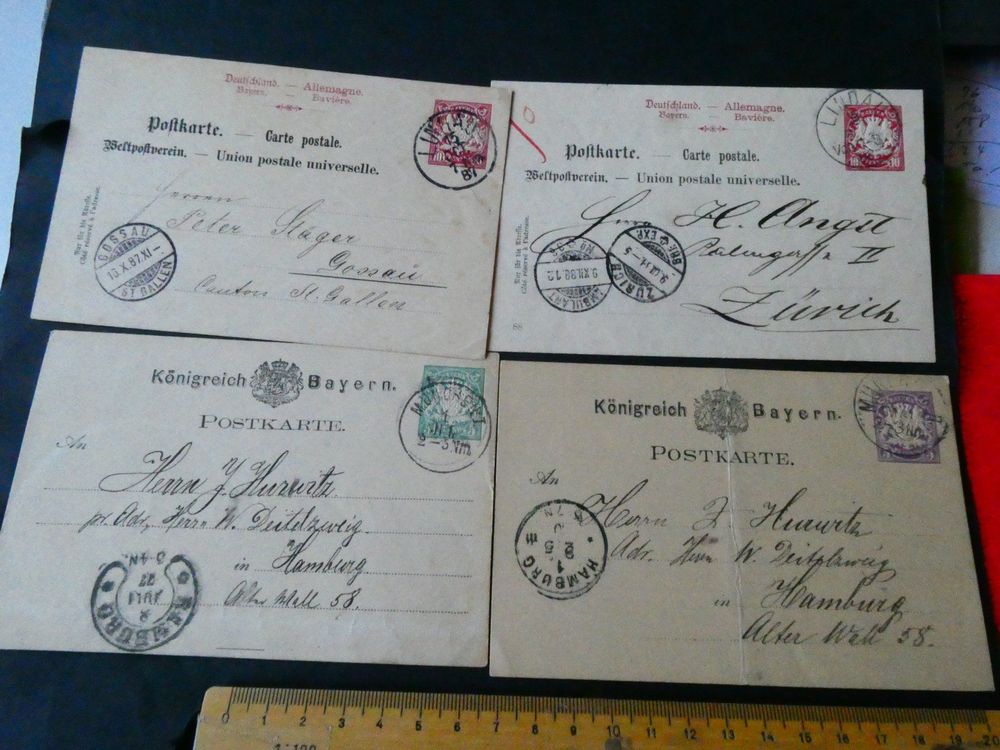 Bayern um 1888, 4 uralte Postkarten von Lindau und München 1