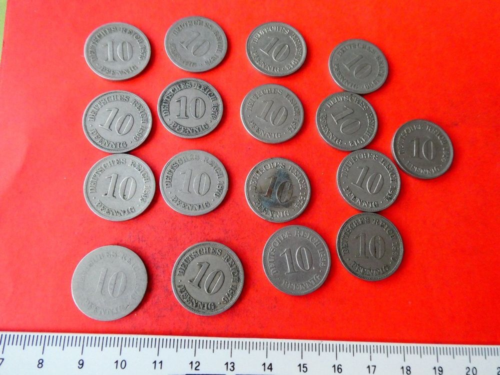 Dt. Reich ab 1874, Konvolut 17 10-Pfennigmünzen 1