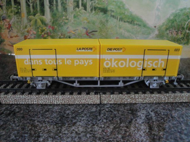 Wagon Porte-conteneurs HO HAG SBB CFF Avec 2 Conteneurs 20' La Poste - RMA Réf 601