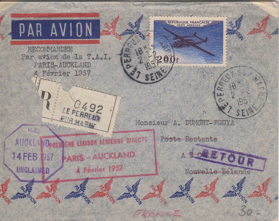 Frankreich: Erstflug Paris-Auckland 1957 1