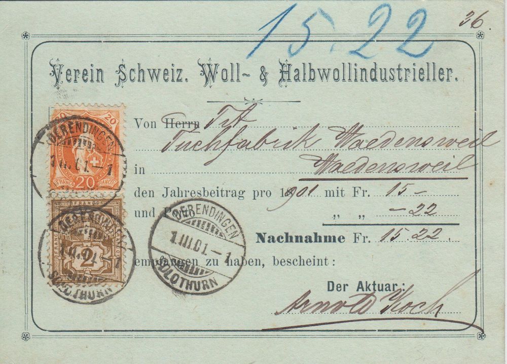 Schweiz: Karte 1901 - Frankatur Stehende + Ziffer 1