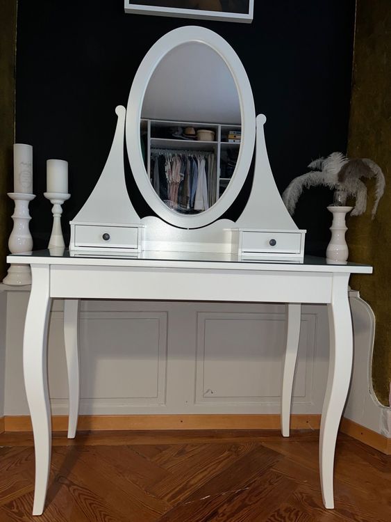 Ikea HEMNES Frisiertisch mit Spiegel, weiß, Schminktisch Kaufen auf