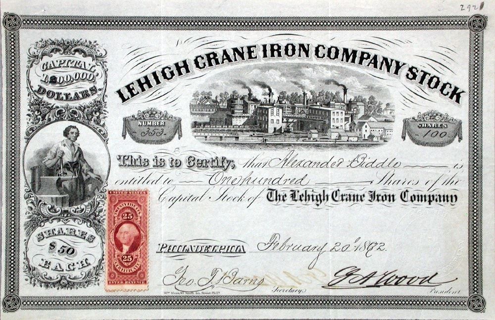 Lehigh Crane Iron Company Stock 1872 Kaufen auf Ricardo