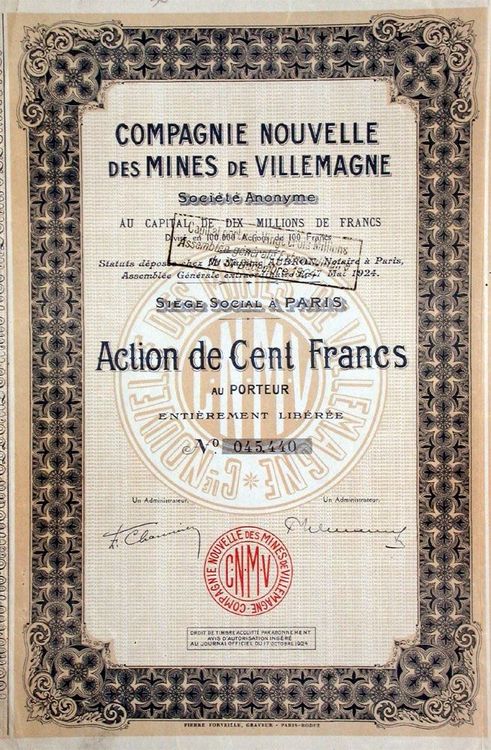 Cie. Nouvelle Mines de Villemagne SA, Paris - 1924 1