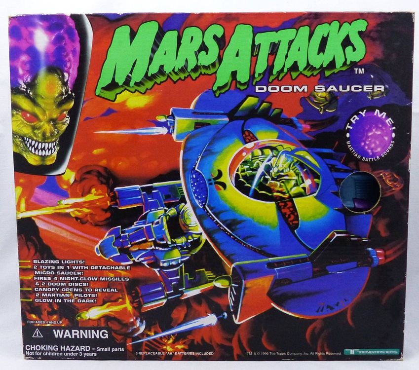 MARS ATTACK DOOM SAUCER BLAZING LIGHTS GLOW IN THE DARK 1996 Kaufen
