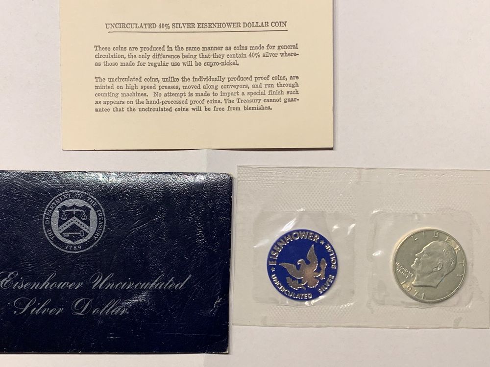 1971-1974 Eisenhower Silver Dollars Blue Envelopes