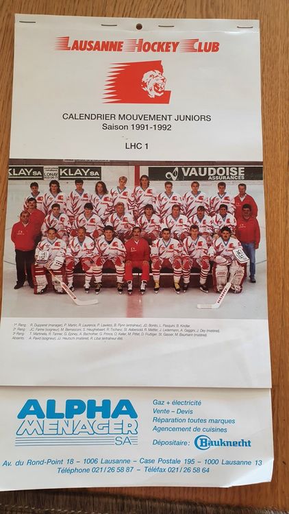 Calendrier LHC Lausanne Hockey Club, saison 19911992 Kaufen auf Ricardo
