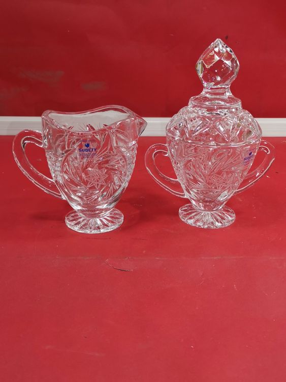 Kristall Sahne- Und Zucker-Set Aus Glas - Elegantes Kaffeeservier-Set Mit Deckel