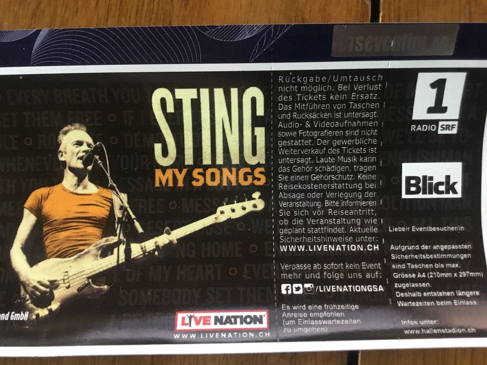 2 Konzert Ticket Sting (Preis für beide Tickets) Kaufen auf Ricardo