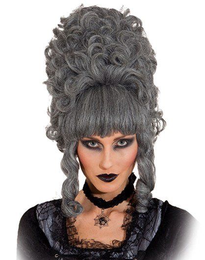 Halloween Perücken Set 7-teilig - Silber Grau Mit Gothic Schmuck & Maske