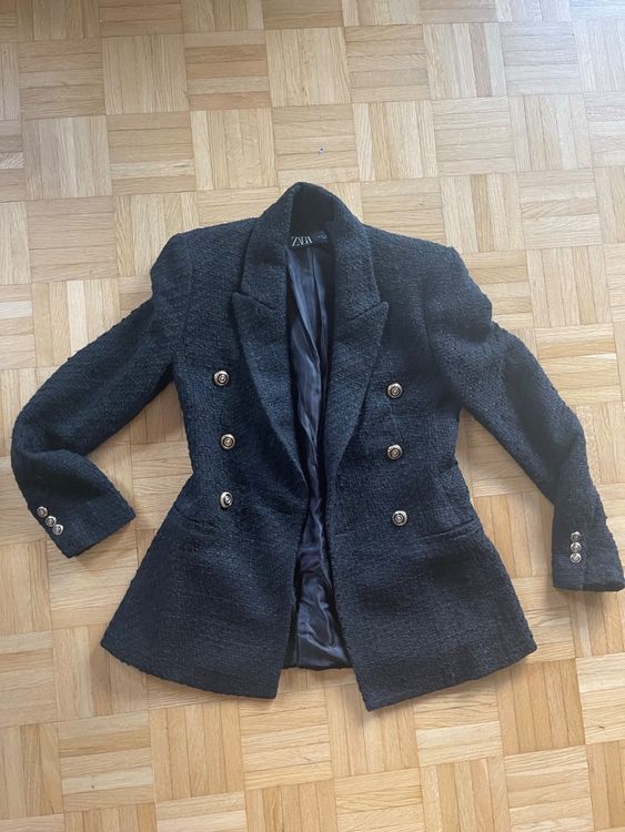 Zara black bucle tweed jacket, gold buttons Kaufen auf Ricardo