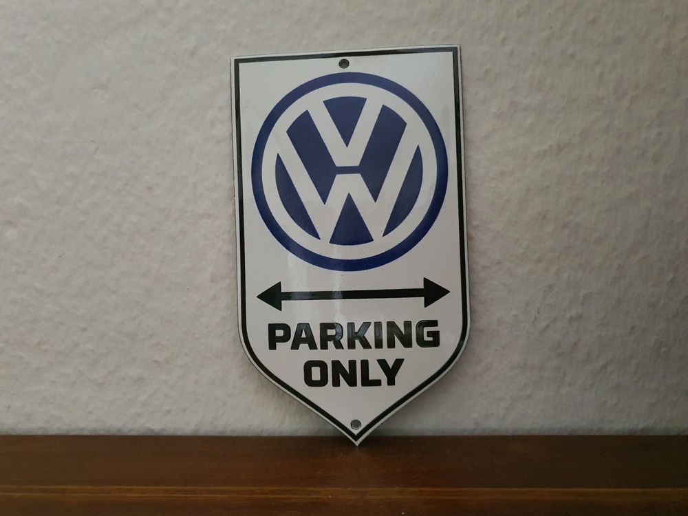 Emailschild VW Parking Only Emaille Schild Reklame Vintage 1