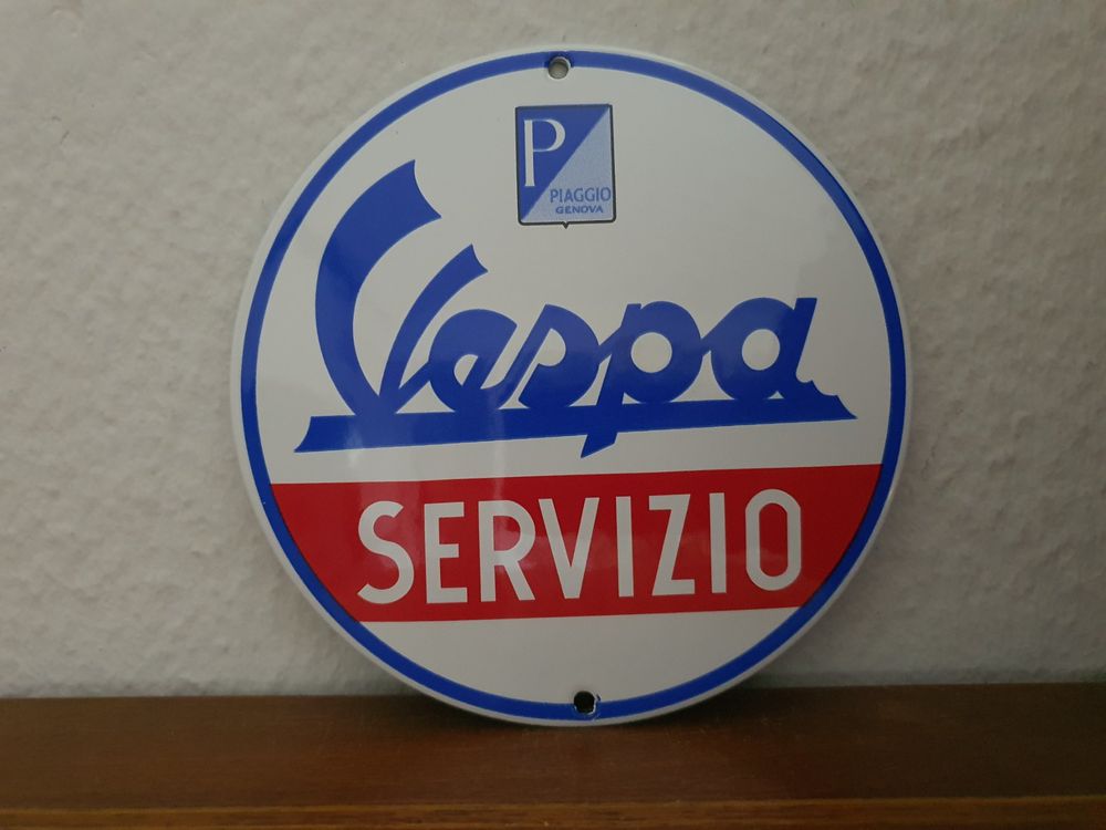 Emailschild Vespa Servizio Emaille Schild Reklame Vintage 1