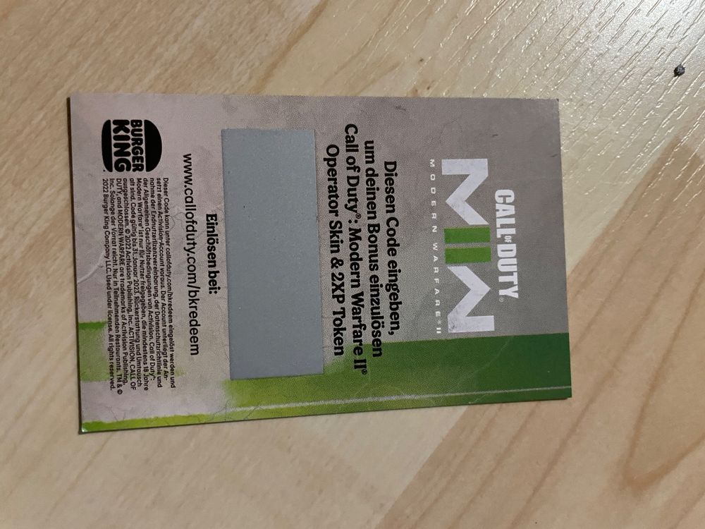 MW2 Burger King Skin Code Kaufen auf Ricardo
