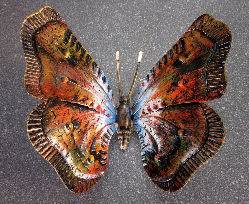 AB Tools Kleiner Metall-Schmetterling In Blau – Gartendeko Für Innen & Außen, Ca. 7x12x14 Cm