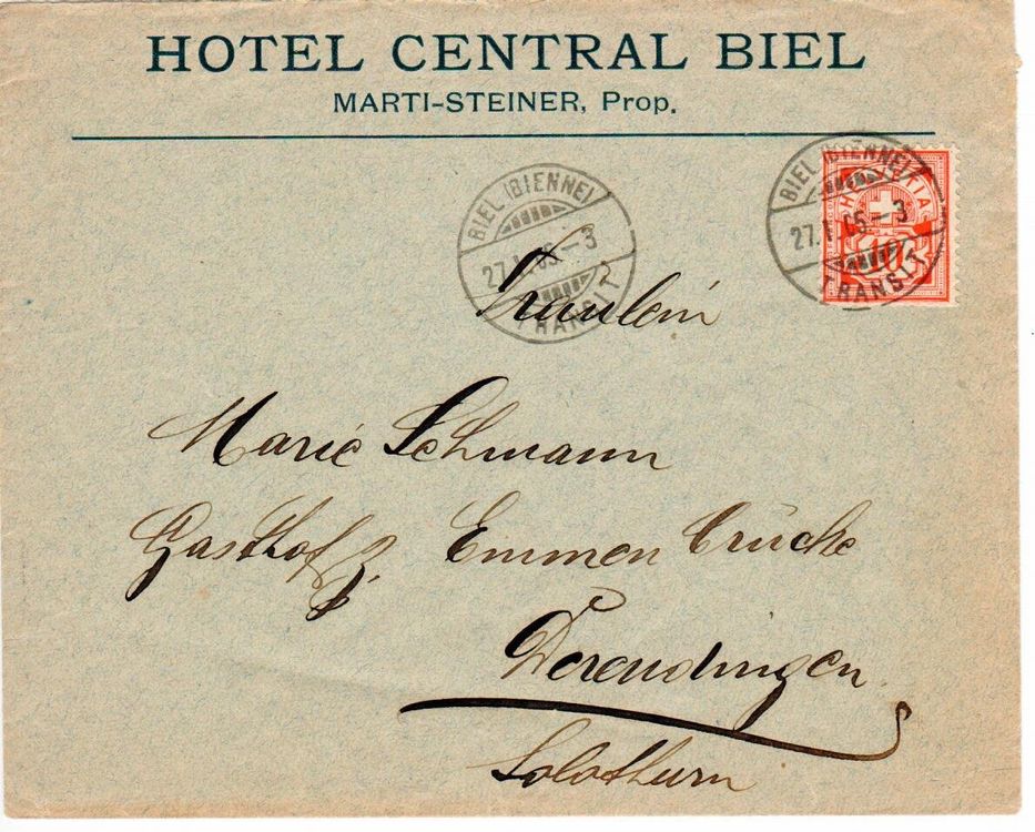 Brief, Hotel Central Biel - Derendingen 1905 1