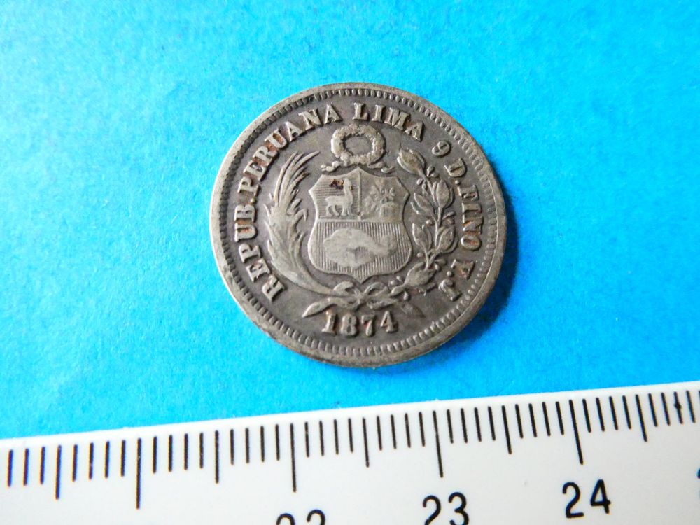 Peru 1874, 50 de Sol - Silber 4.83 gr 1
