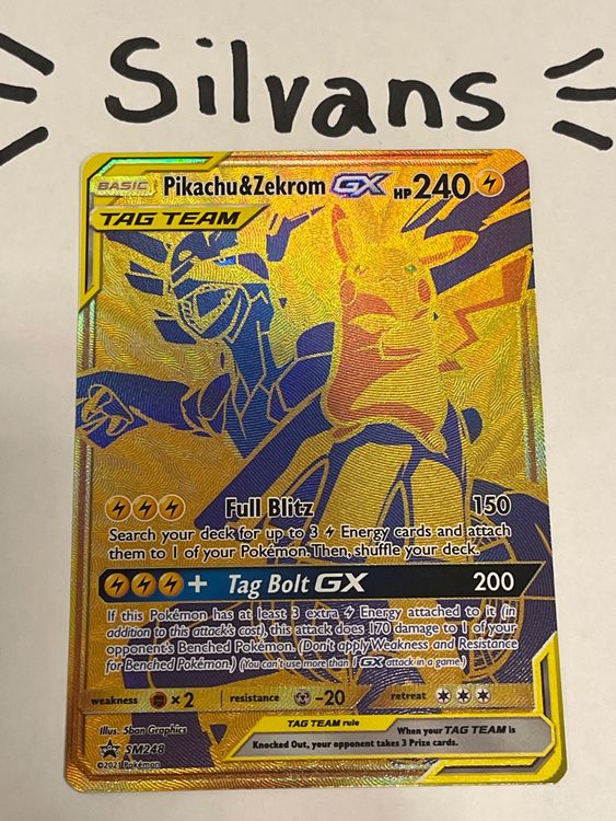 Pikachu & Zekrom GX SM248 Gold Promo – Full Art Textured Holo, TAG TEAM, Near Mint