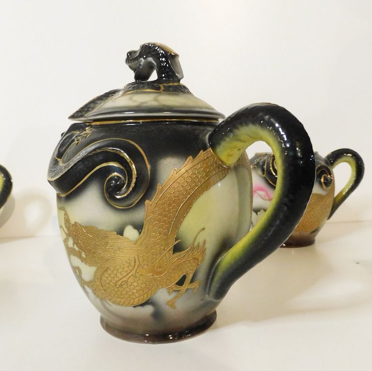 Teekanne Porzellan 340 Ml Rot - Mit Drachen-Edelstahlsieb Für Losen Tee