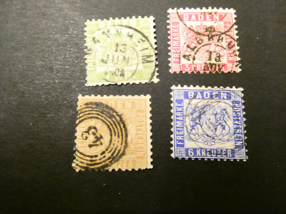 Baden, 4 alte Briefmarken 1