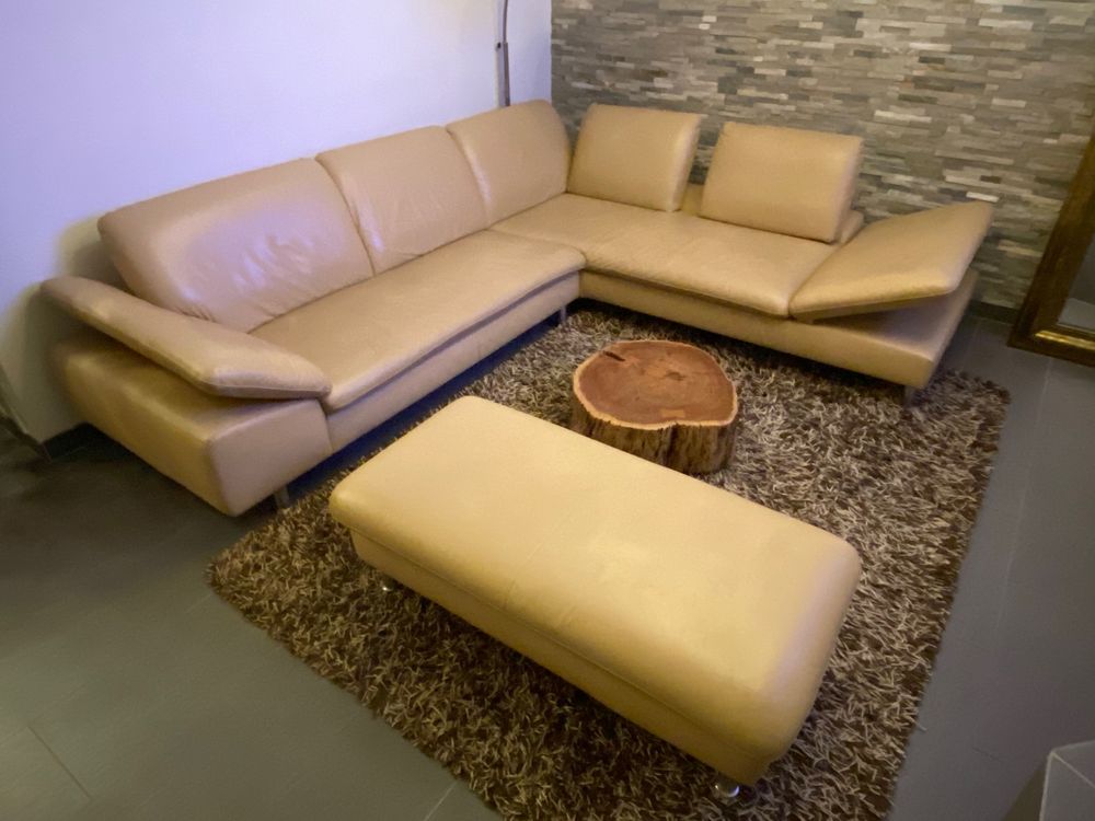 Eck Sofa + Bank, echtleder, beige Kaufen auf Ricardo