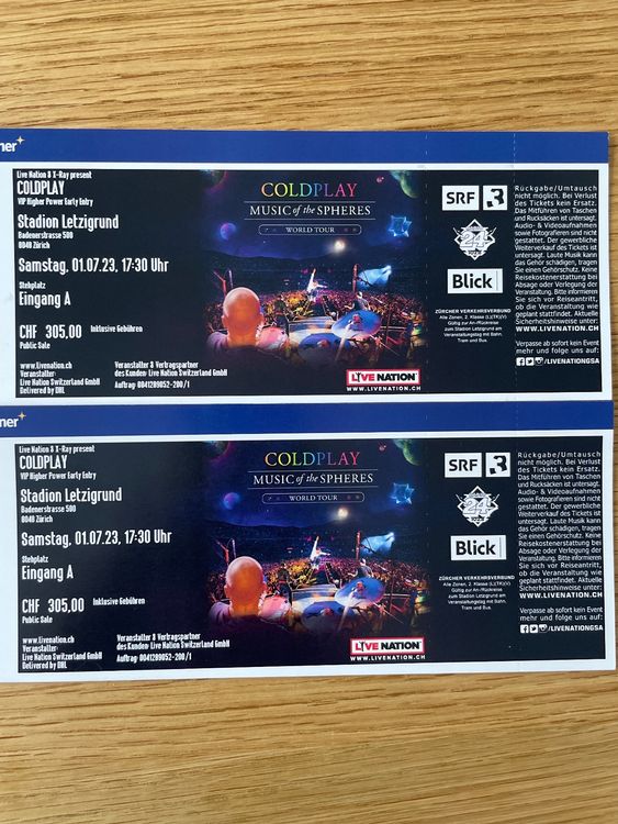 2x Coldplay VIP Higher Power Early Entry Tickets 1.Juli 2023 Kaufen