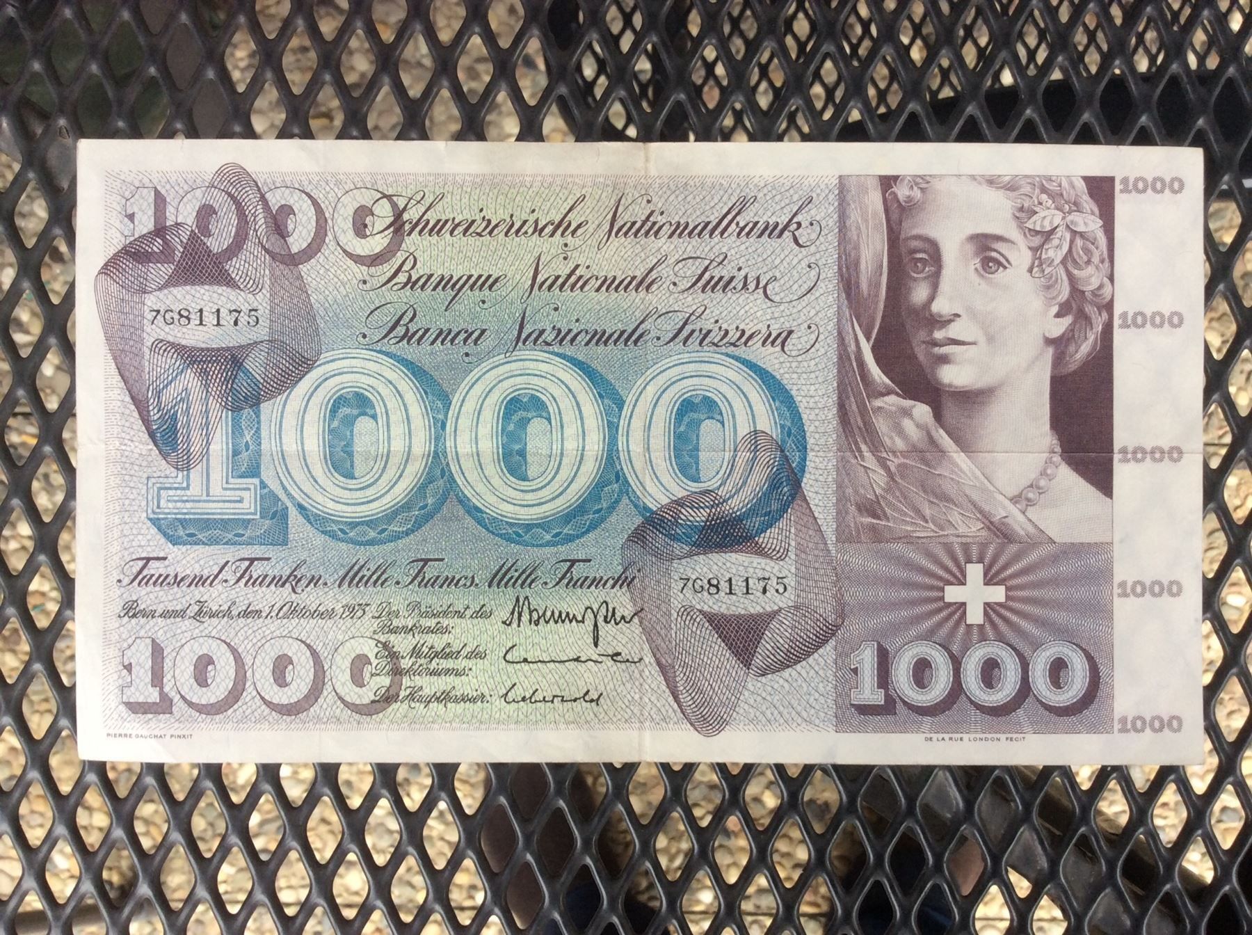 Banknote 1000.-franken schweiz 1975 kaufen auf Ricardo