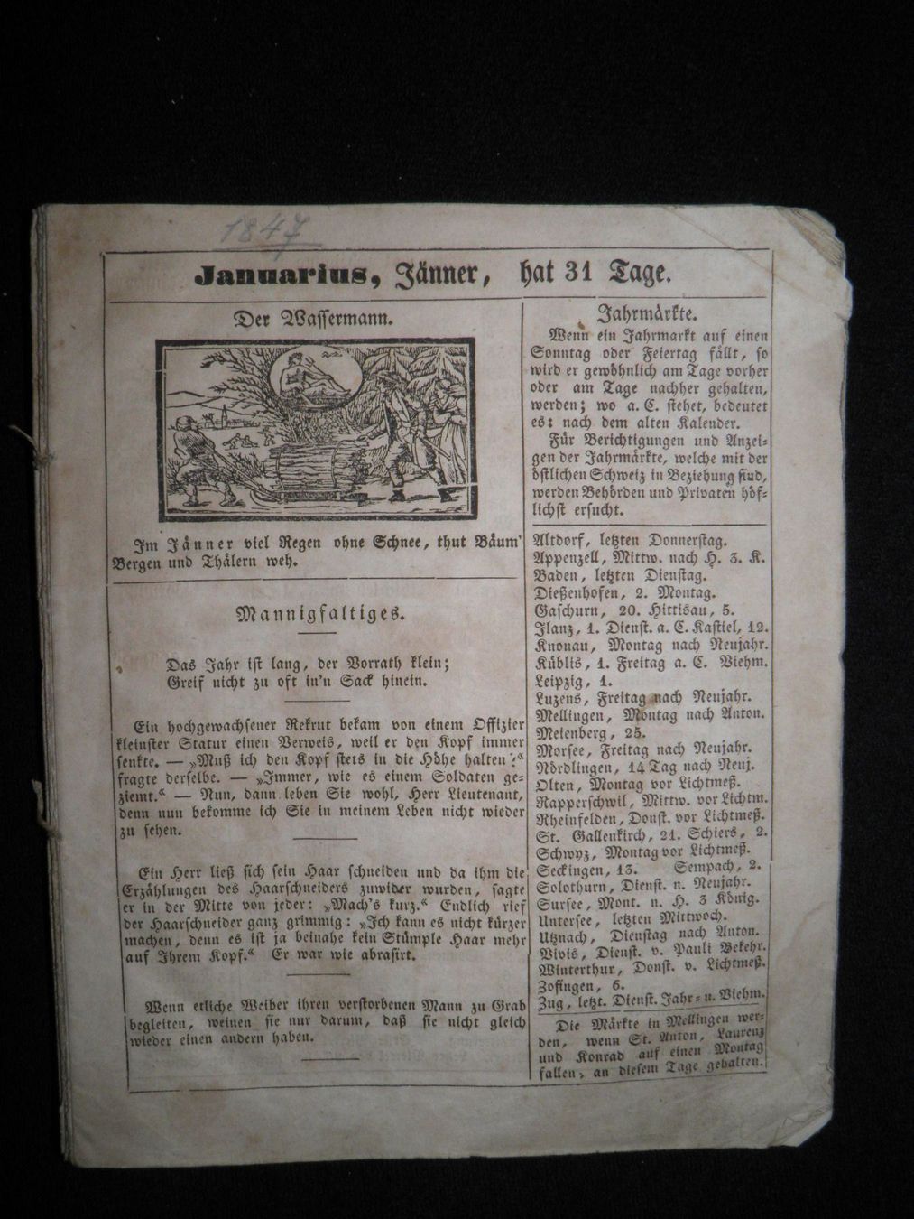 Extrem alter Kalender auf das Jahr 1847 kaufen auf Ricardo