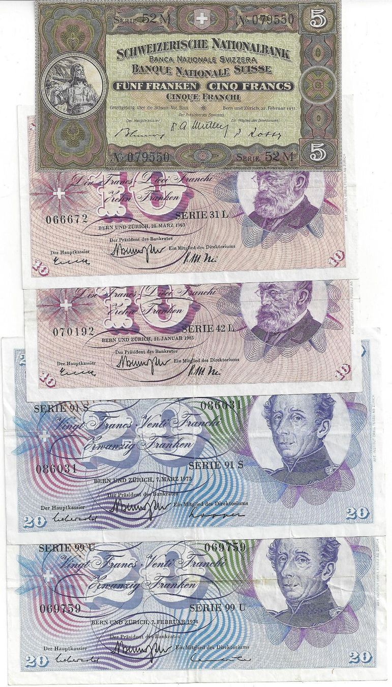 5 Schweizer Banknoten 1951 1974 Kaufen Auf Ricardo