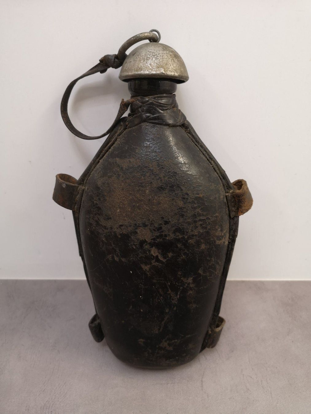 Vintage Leder Feldflasche 30cm - Retro Trinkflasche Für Outdoor & Dekoration