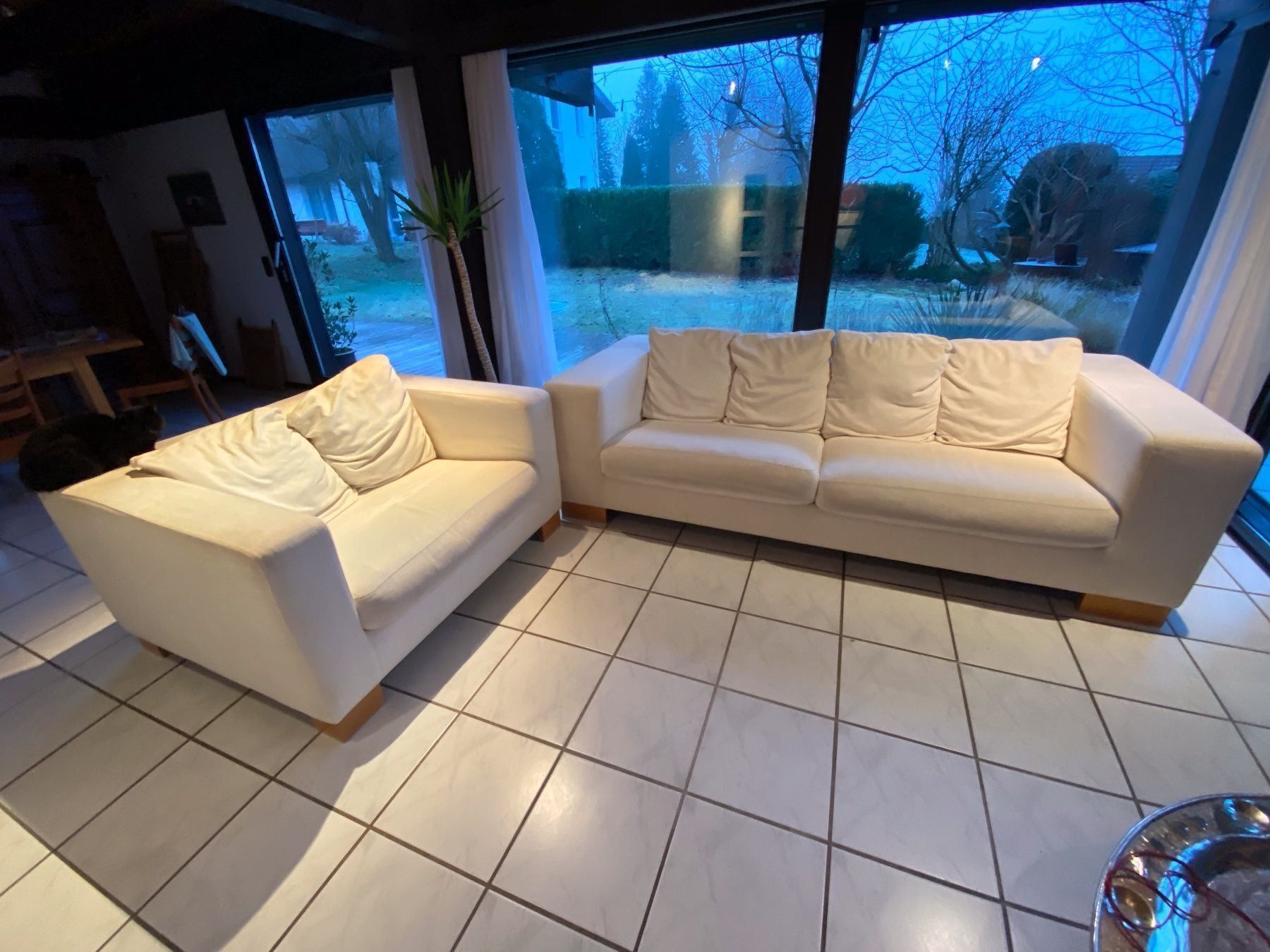 3er Sofa und Sessel aus Stoff (weiss) | Kaufen auf Ricardo