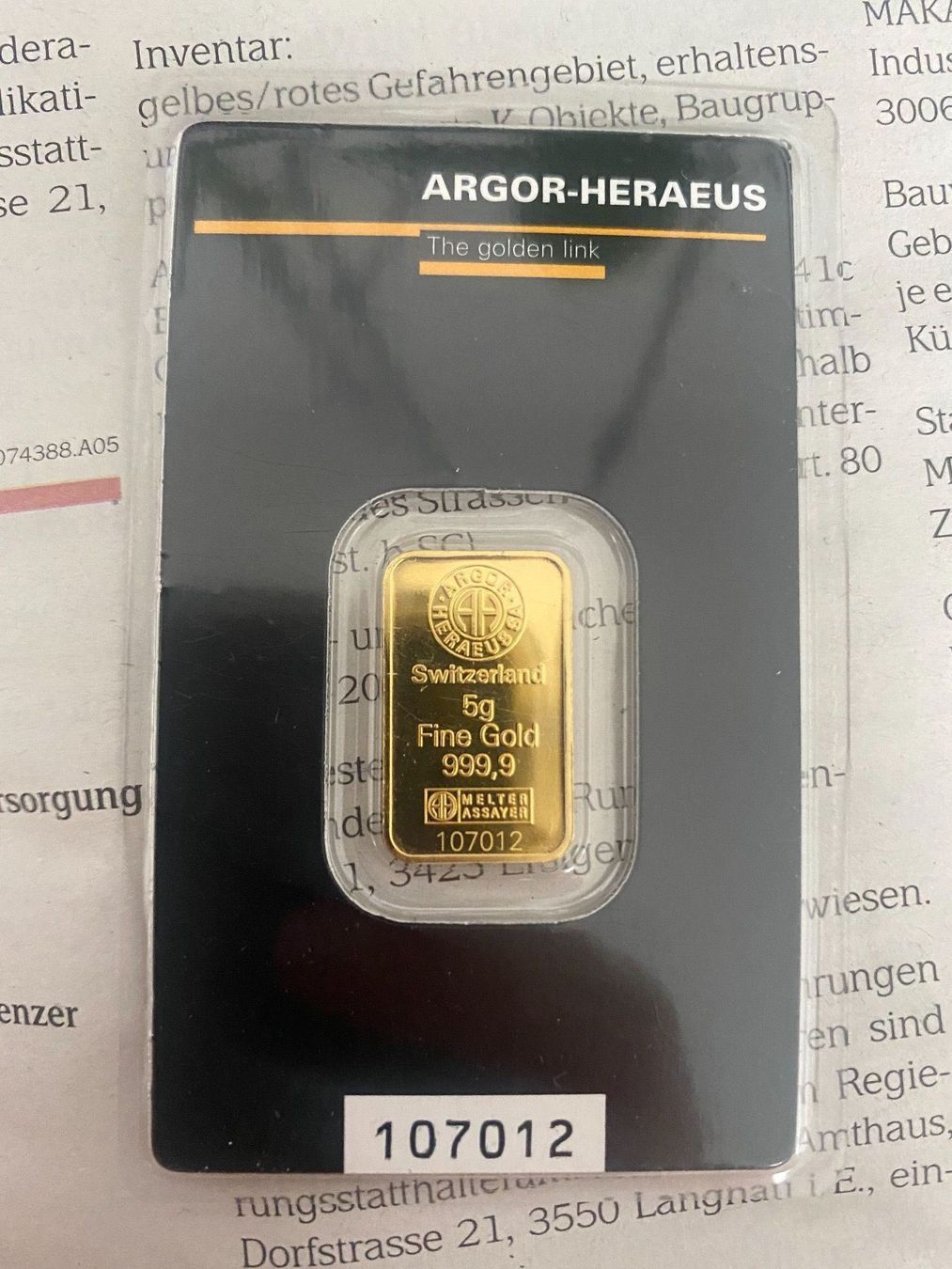 5g Goldbarren Argor Heraeus Kaufen auf Ricardo