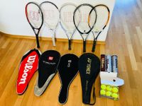 5 Stk. Tennisschläger Wilson inkl. alte Bälle & Taschen