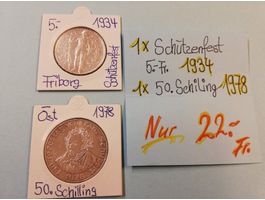 Silbermünzen 50 Schilling1978 s. schön/5Fr. Schützenfest1934