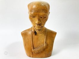 Büste Afrika Holz Statue Kopf Krieger Mann Schnitzerei
