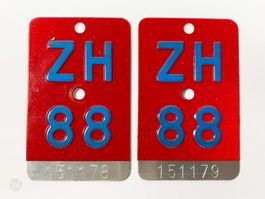 ZH 88 2x Velonummern mit aufeinanderfolgenden Seriennummern