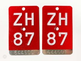 ZH 87 2x Velonummern mit aufeinanderfolgenden Seriennummern