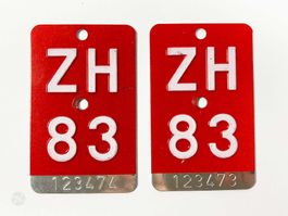 ZH 83 2x Velonummern mit aufeinanderfolgenden Seriennummern